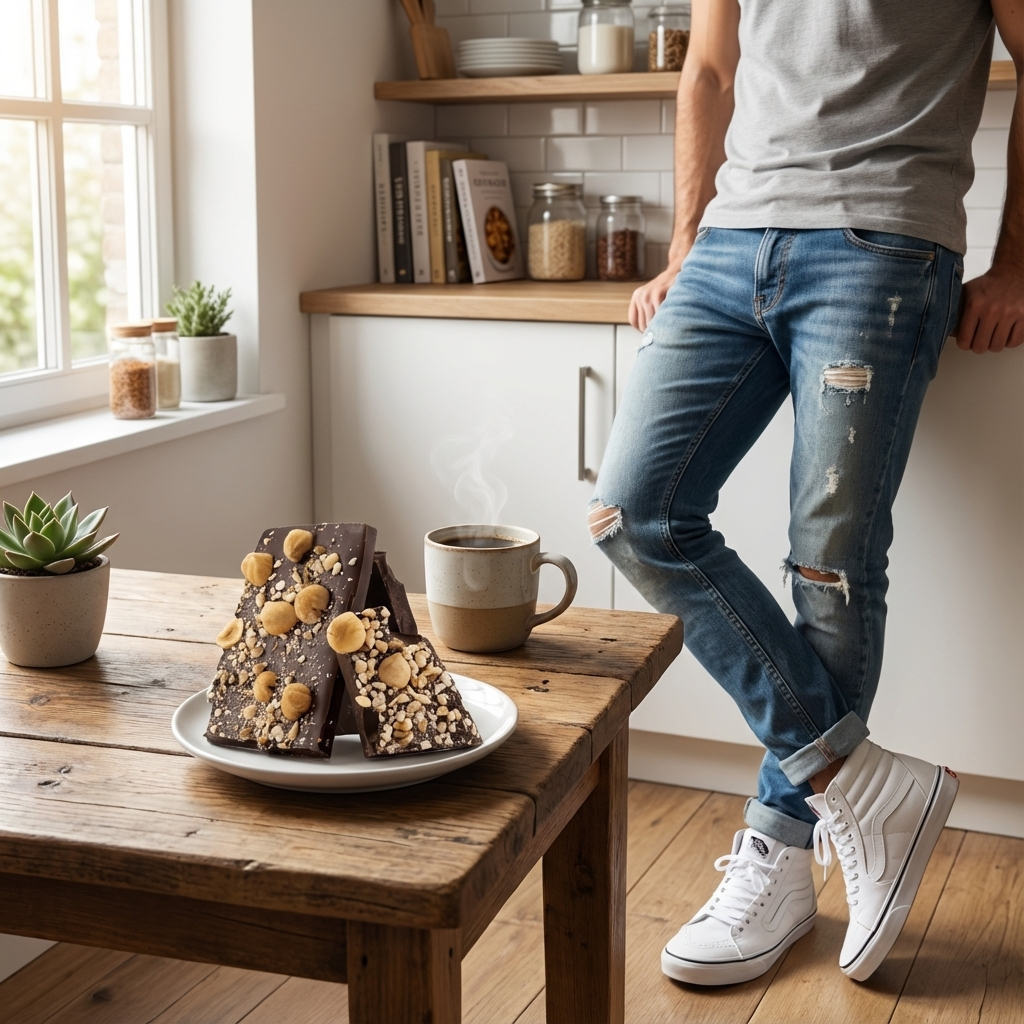 Dark chocolate broken bars with hazelnut