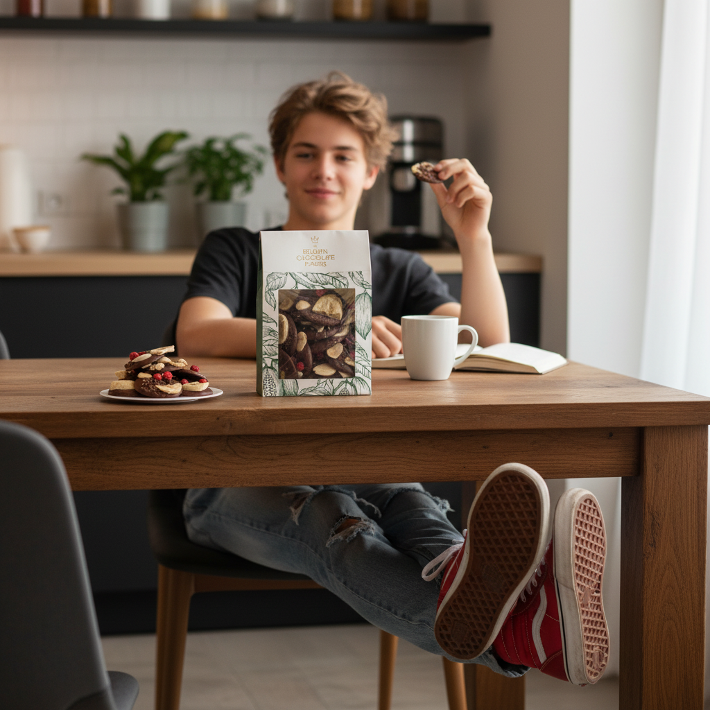 Mendiants de chocolate con leche con trozos de plátano, almendras y nueces pecanas