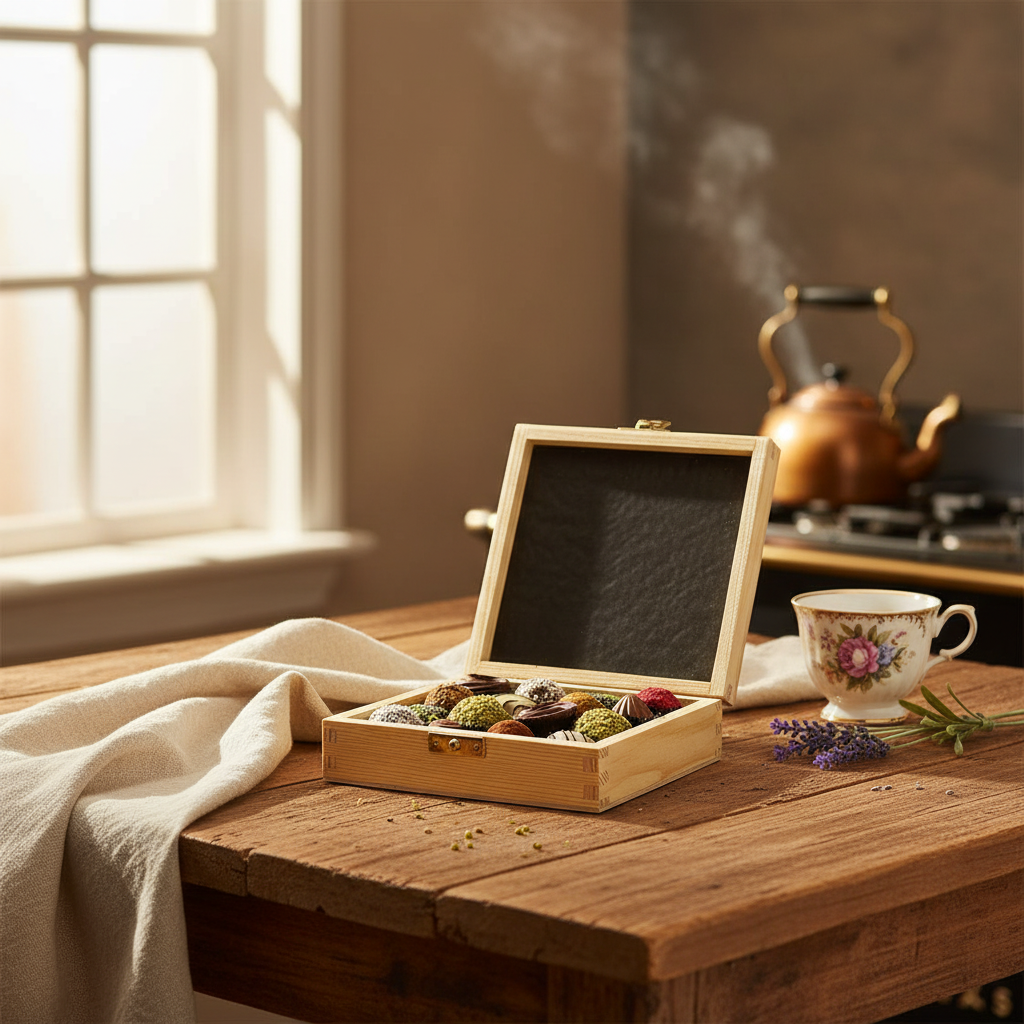 Confezione regalo in legno con 16 praline e tartufi