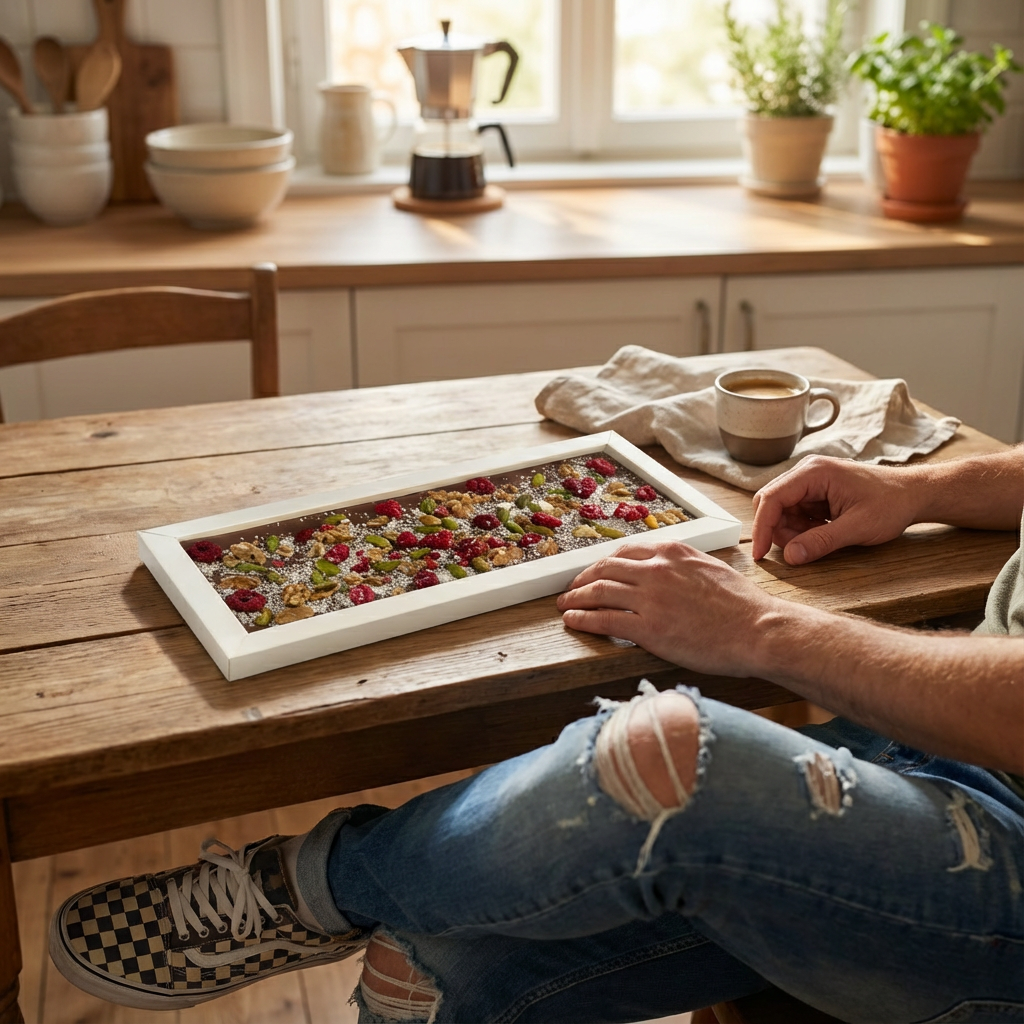 Tableta de chocolate con leche Fantasy 375 grs con trozos de nuez, pistacho, frambuesa y coco