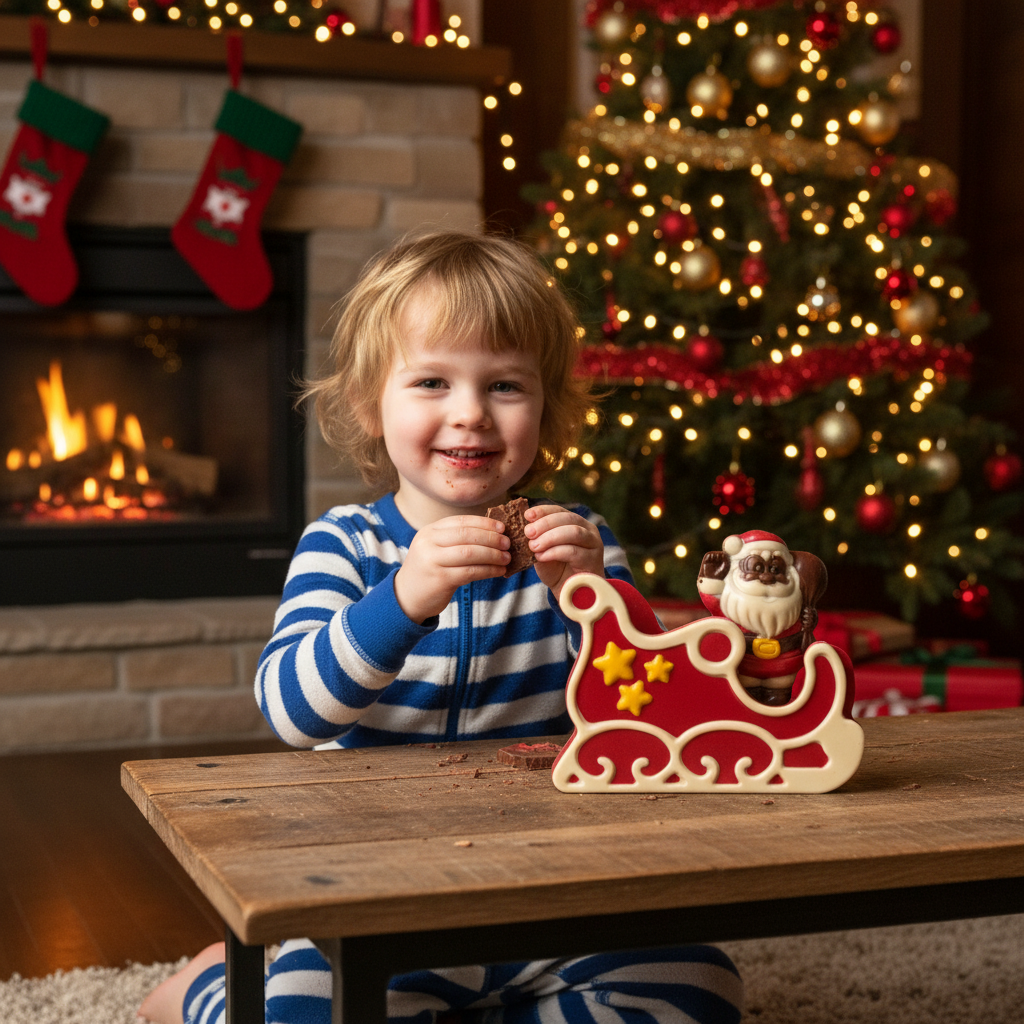 Festoso Babbo Natale di cioccolato bianco in slitta 180g