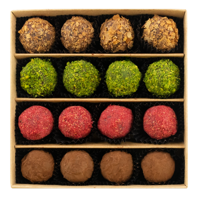 Mezcla de trufas belgas de otoño en caja de regalo marrón