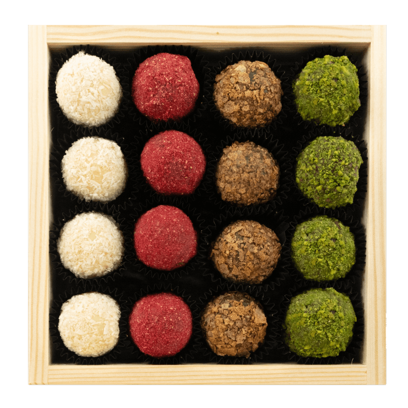 Caja de regalo de madera con 16 trufas