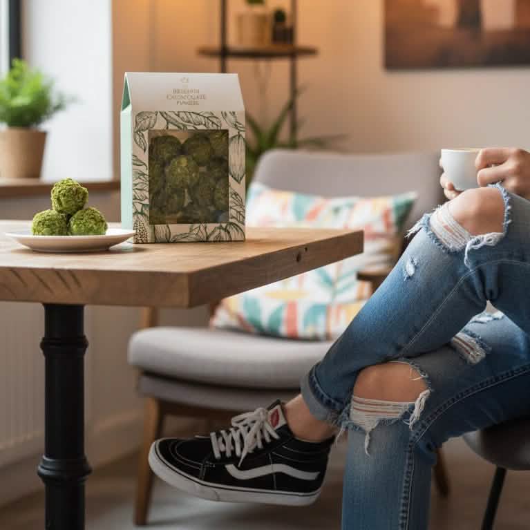 Bolsa de trufas belgas con cobertura de pistacho 160g