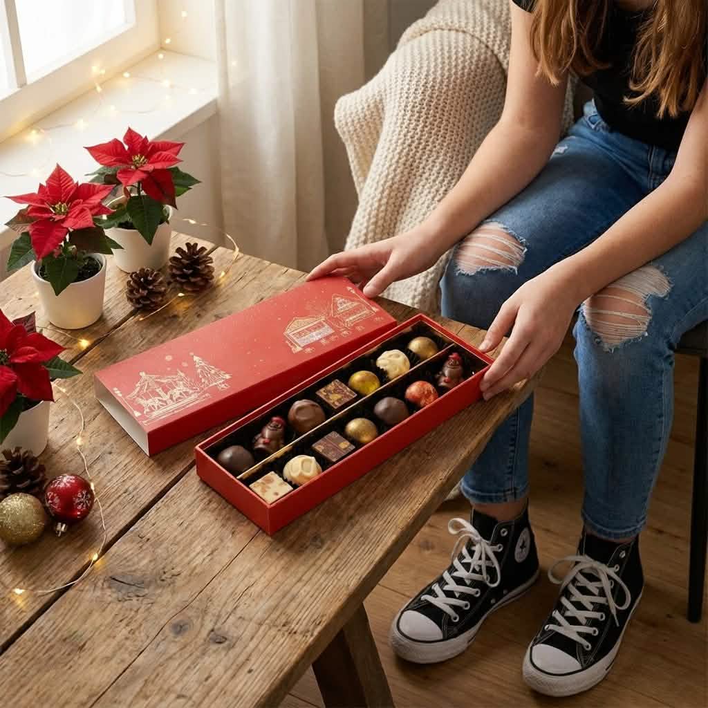 Aldea de Navidad caja 14 pralinés y trufas 225g