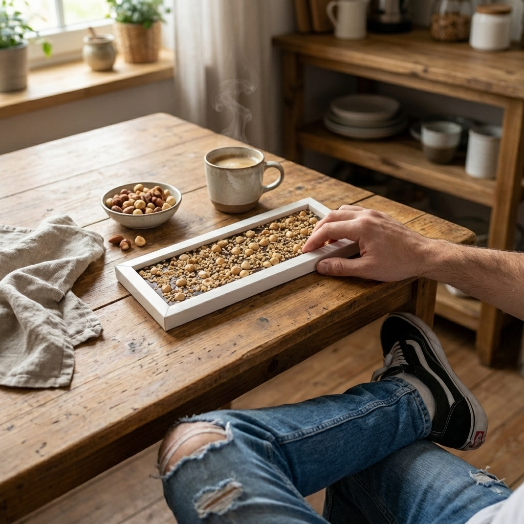 Tavoletta di cioccolato fondente Fantasy 375 gr. con pezzetti di nocciola Piemonte