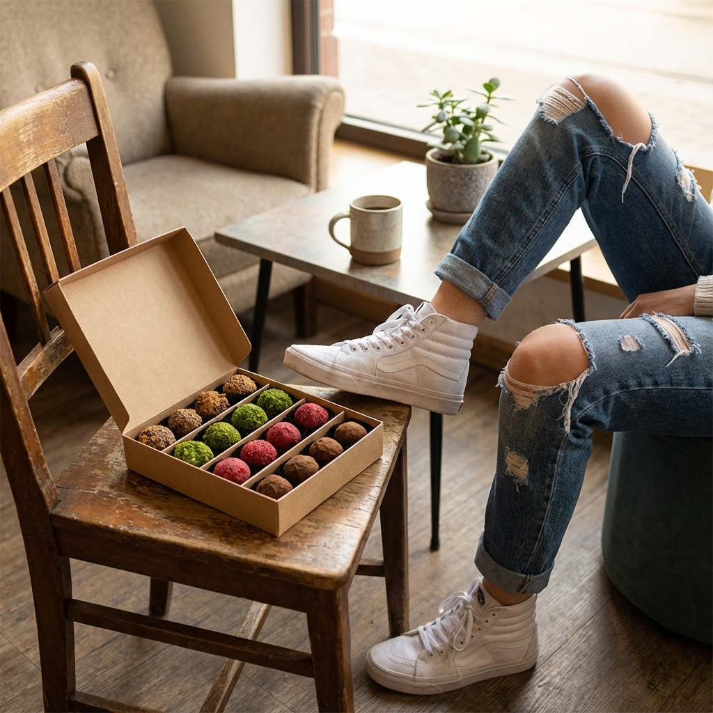 Mezcla de trufas belgas de otoño en caja de regalo marrón