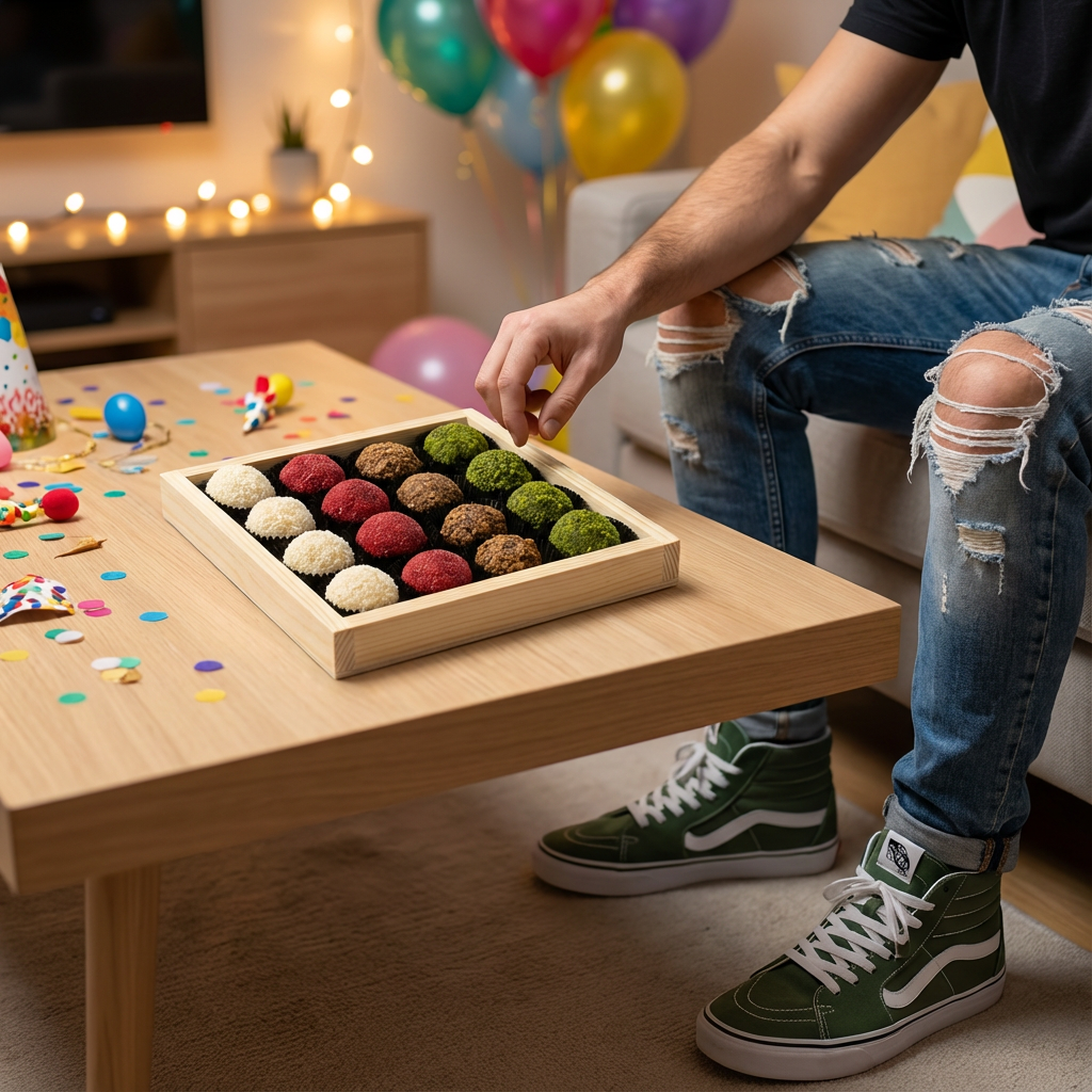 Caja de regalo de madera con 16 trufas