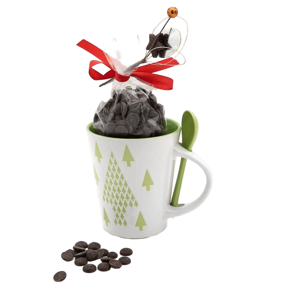 Gocce di cioccolato fondente in tazza con albero di Natale 200g