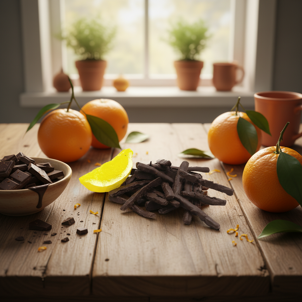 Scorze di limone candite immerse nel cioccolato