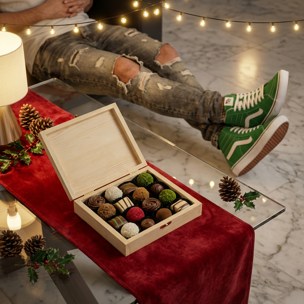 Confezione regalo in legno con 16 praline e tartufi