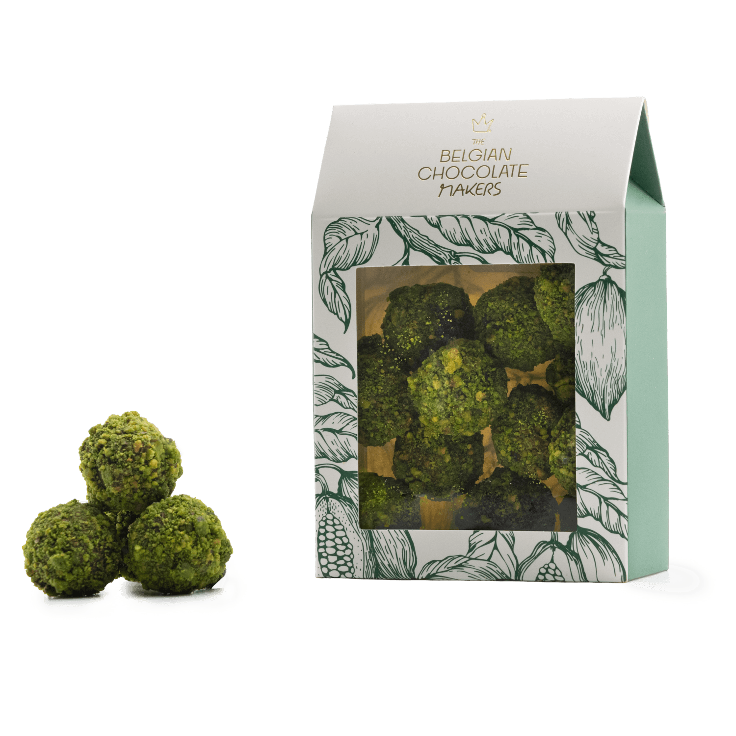 Pouch of Belgian truffles with pistachio coating 160g