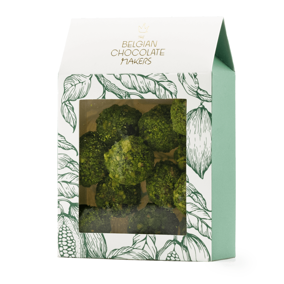 Pouch of Belgian truffles with pistachio coating 160g