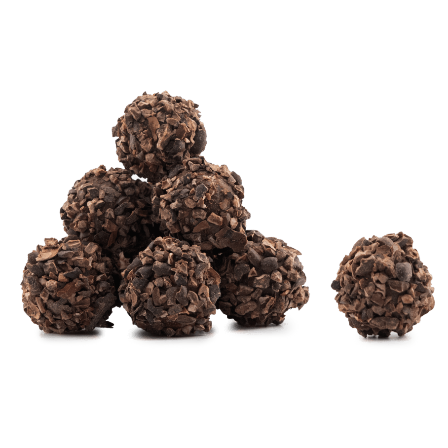 Pouch of Belgian truffles with cacao nibs coating