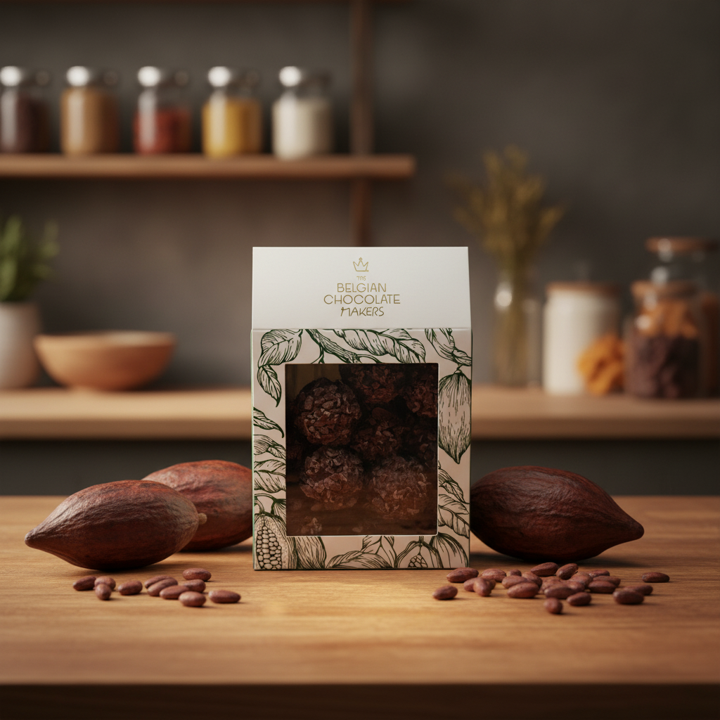 Pouch of Belgian truffles with cacao nibs coating