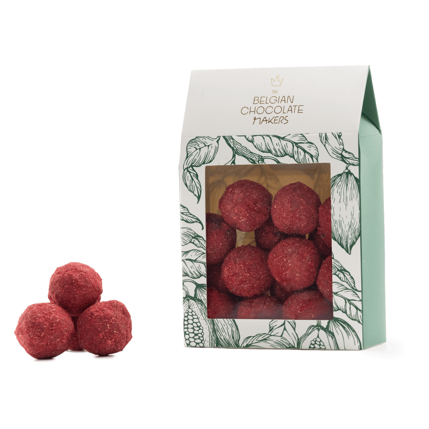 Pouch of Belgian truffles with raspberry coating 160g