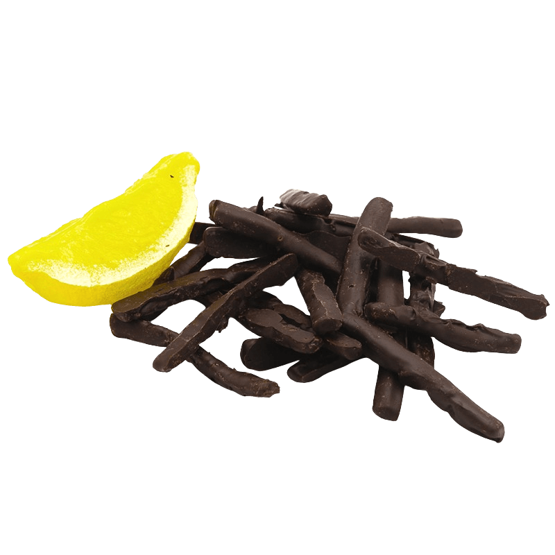 Scorze di limone candite immerse nel cioccolato