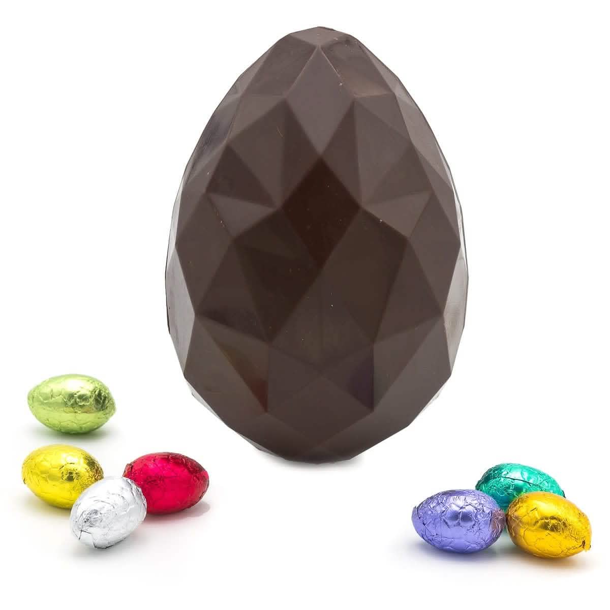 Diamond Easter egg with bunny and 6 small eggs (dark) 220 Grs - The Belgian Chocolate Makers