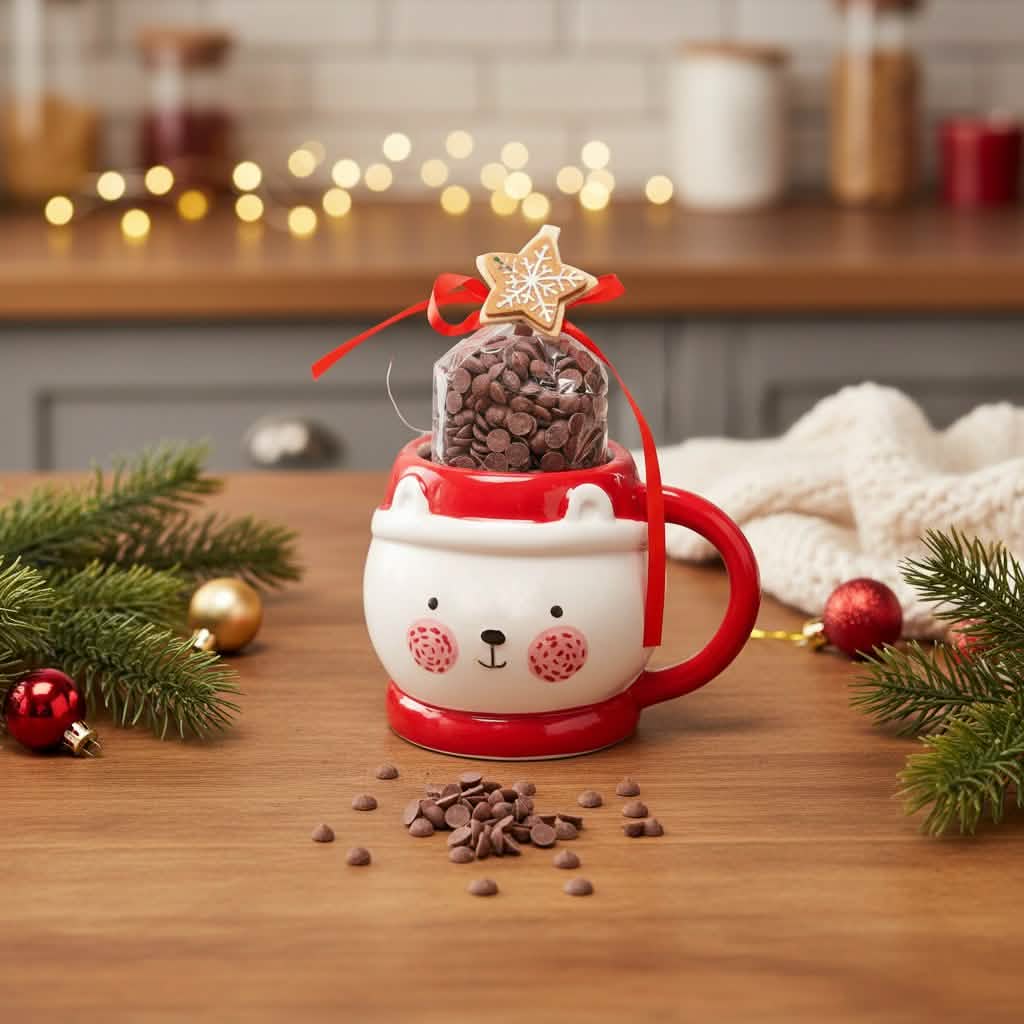 Milk chocolate drops in a Christmas bear mug 200g