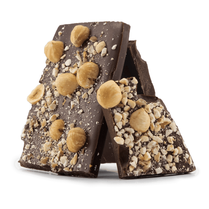 Dark chocolate broken bars with hazelnut