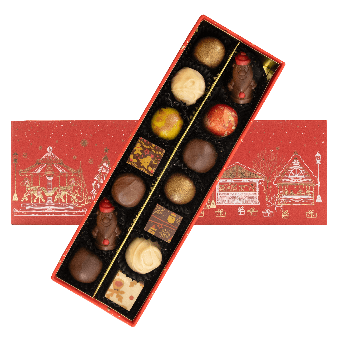 Coffret village de Noël 14 pralines et truffes 225g
