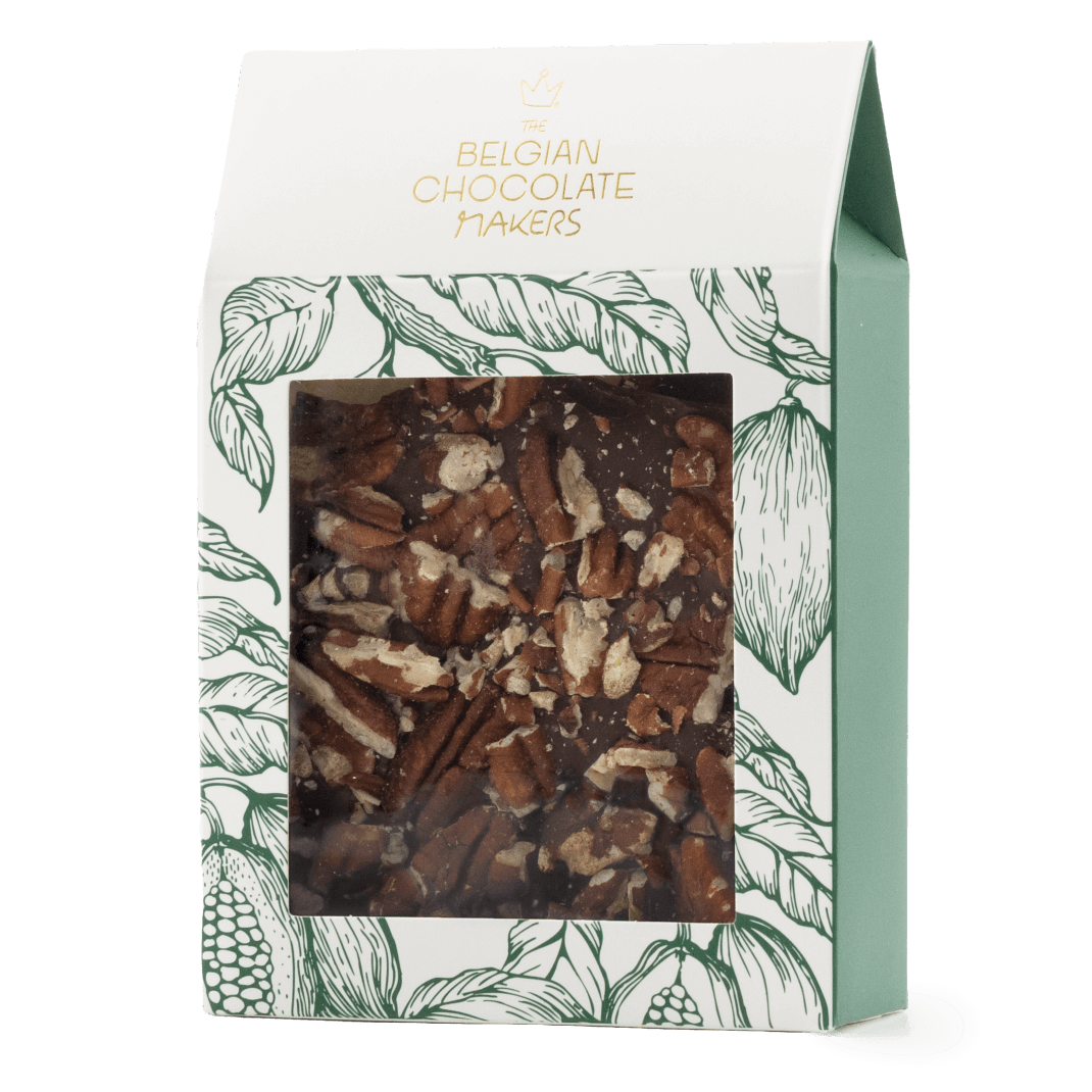 Tavolette spezzate di cioccolato fondente con noci pecan