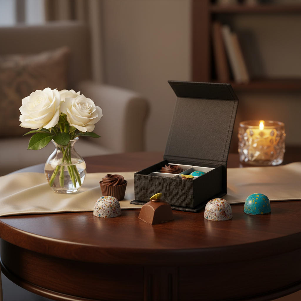 Scatola di lusso con 4 praline di cioccolato