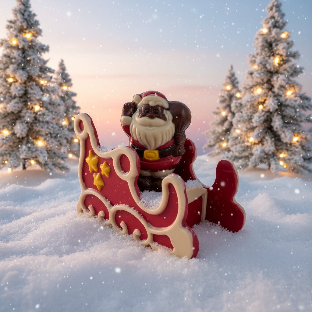 Festoso Babbo Natale di cioccolato bianco in slitta 180g