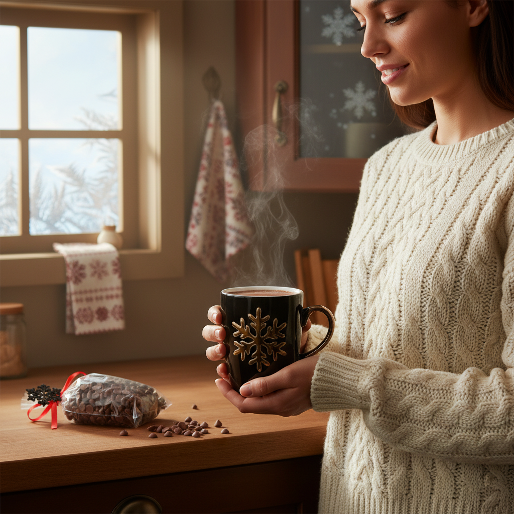 Dark chocolate drops in a snowflake mug 200g