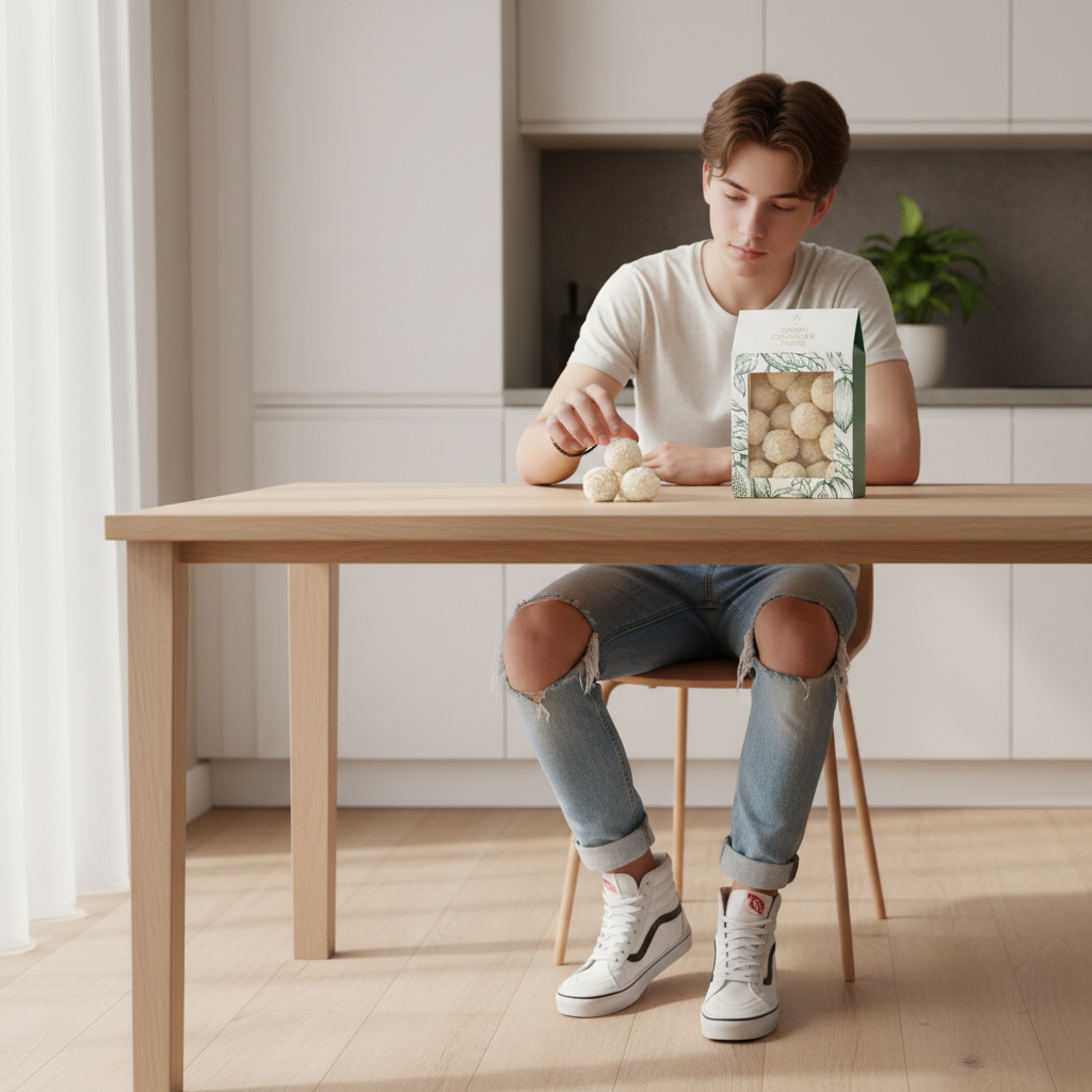 Pouch of Belgian truffles with coconut coating 160g