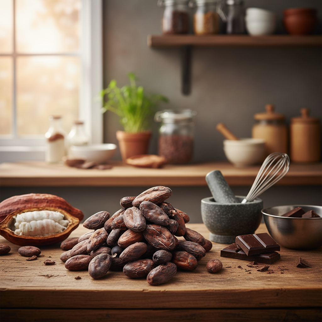 Bag of fresh cacao beans