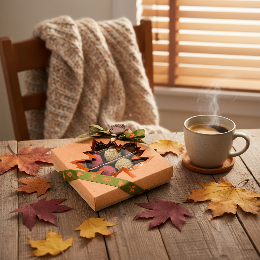 Mix of autumn Belgian truffles in a craft gift box