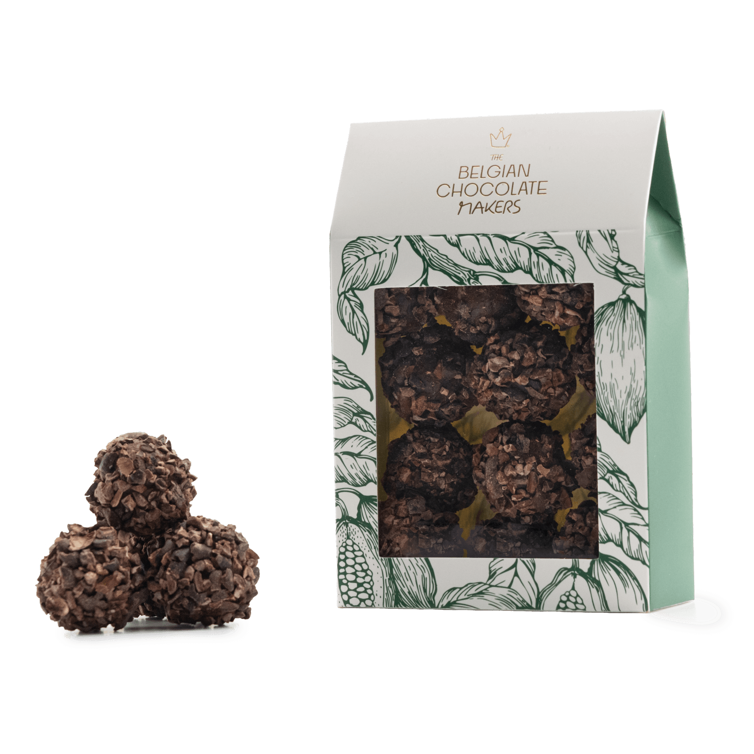 Pouch of Belgian truffles with cacao nibs coating