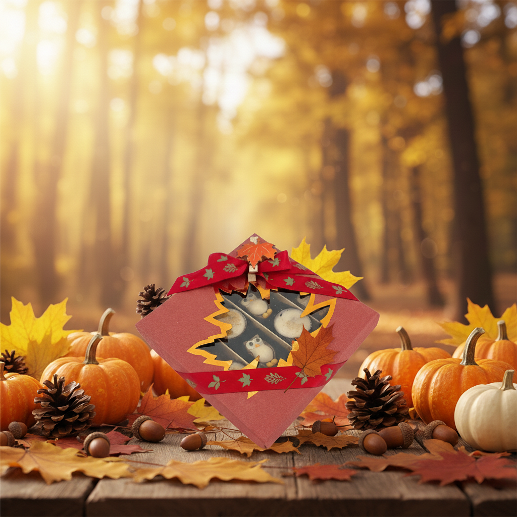 Mix of autumn pralines in a red gift box